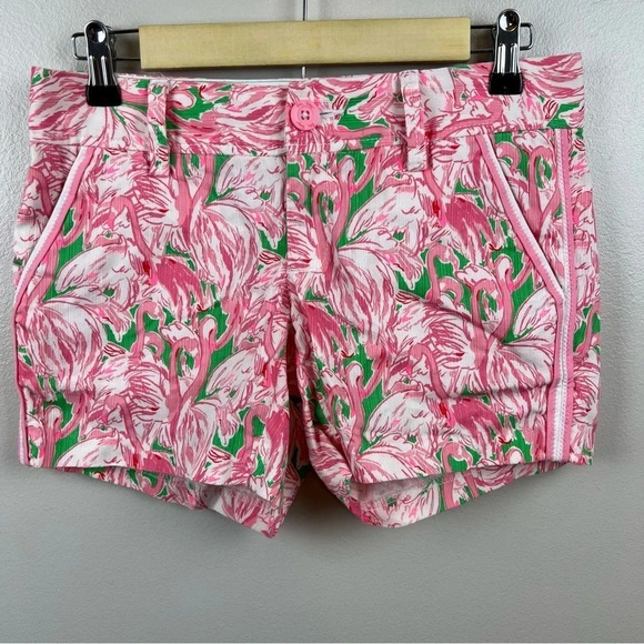 Lilly Pulitzer Callahan Shorts Size 0 Pink Colony Flamingo Preppy Chino Casual - Picture 1 of 9